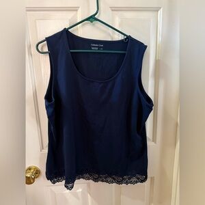 Coldwater Creek Dark Blue Lace Hem Tank Top